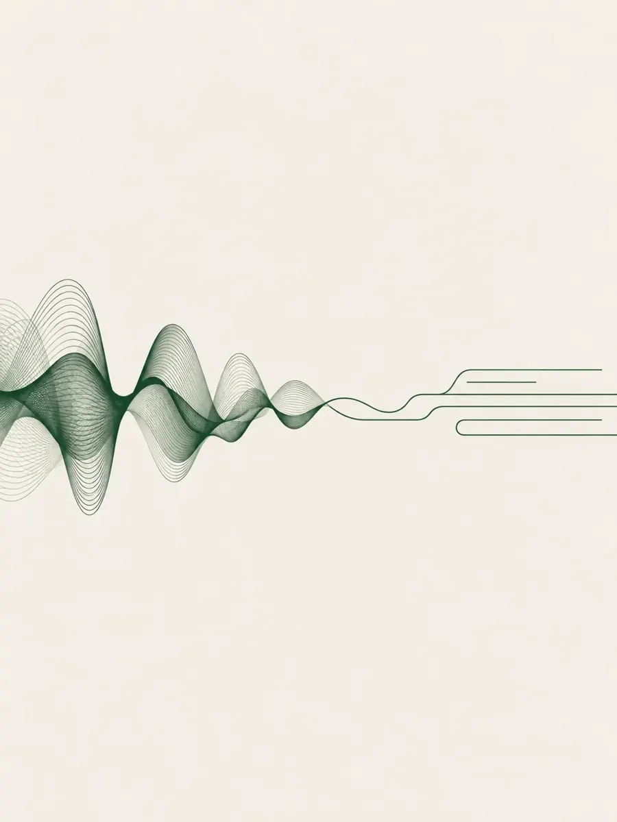 Ilustração de uma onda sonora em verde que se organiza em linhas contínuas